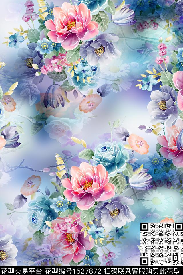 炫彩真丝花卉数码印花华亿平台下载（图片编号: 1527872） - 瓦栏（Walan）