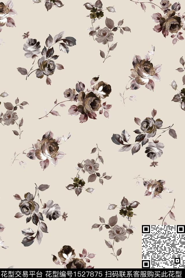 手绘花卉清爽底花卉花卉数码印花华亿平台下载（图片编号: 1527875） - 瓦栏（Walan）