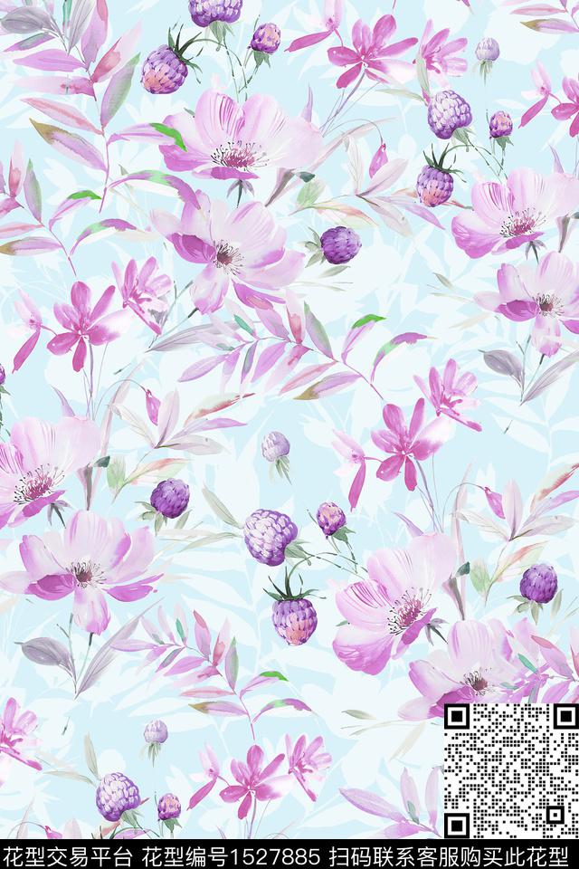 小清新花卉清爽数码印花华亿平台下载（图片编号: 1527885） - 瓦栏（Walan）