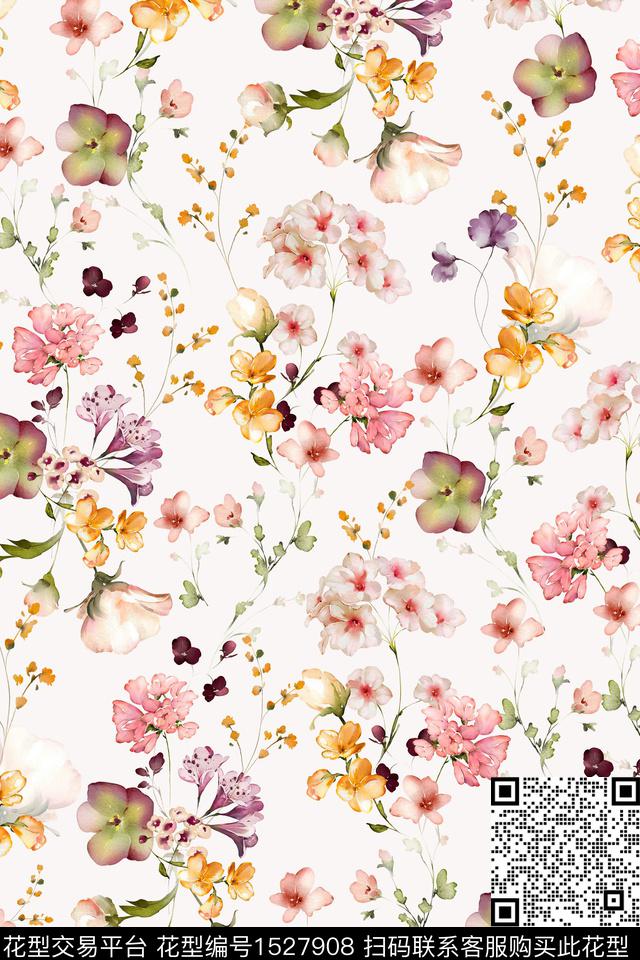 清爽底花卉春夏华亿平台花卉数码印花华亿平台下载（图片编号: 1527908） - 瓦栏（Walan）