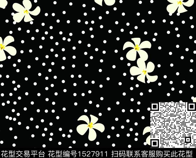 黑底花卉春夏华亿平台花卉数码印花华亿平台下载（图片编号: 1527911） - 瓦栏（Walan）