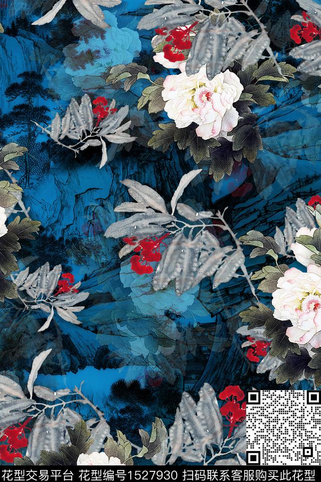 牡丹中老年旗袍香云纱数码印花华亿平台下载（图片编号: 1527930） - 瓦栏（Walan）