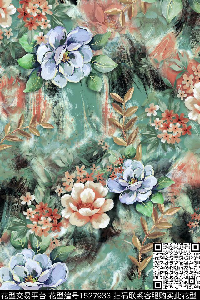 花卉中老年抽象数码印花华亿平台下载（图片编号: 1527933） - 瓦栏（Walan）