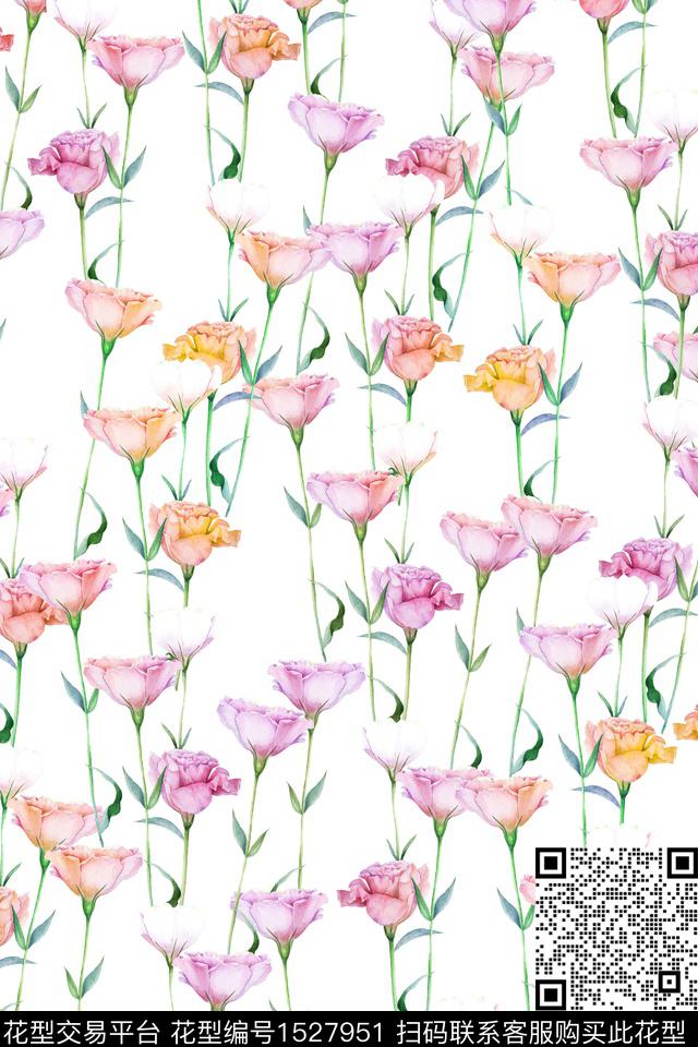 水彩花卉春夏华亿平台小清新数码印花华亿平台下载（图片编号: 1527951） - 瓦栏（Walan）