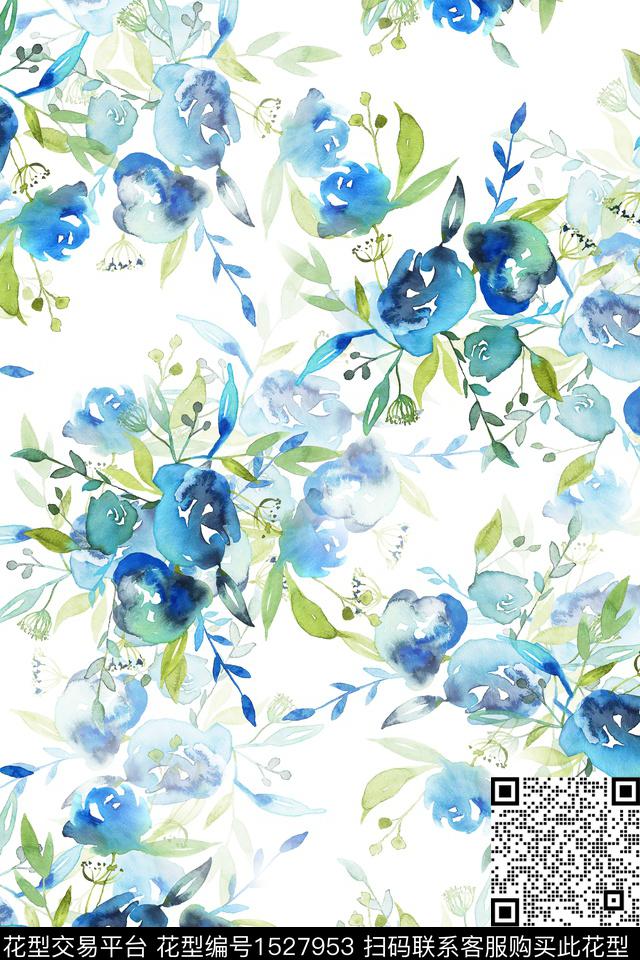 水彩花卉春夏华亿平台小清新数码印花华亿平台下载（图片编号: 1527953） - 瓦栏（Walan）