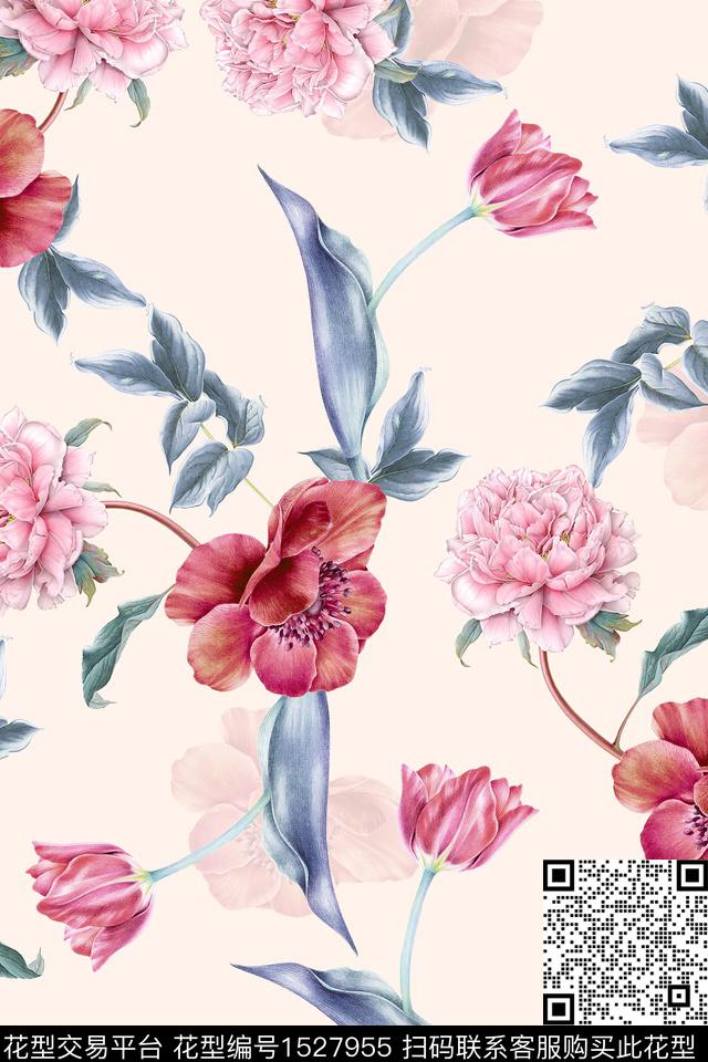 水彩花卉春夏华亿平台小清新数码印花华亿平台下载（图片编号: 1527955） - 瓦栏（Walan）