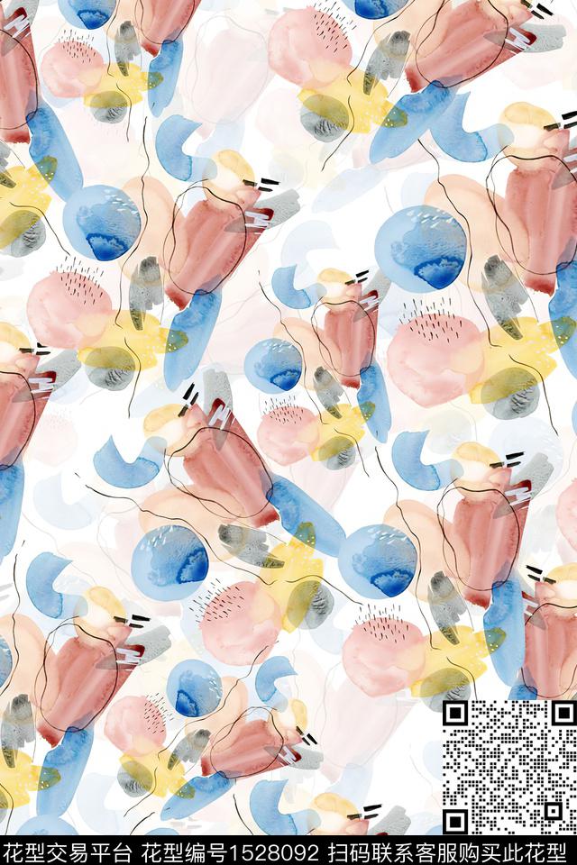 线条涂鸦抽象数码印花华亿平台下载（图片编号: 1528092） - 瓦栏（Walan）