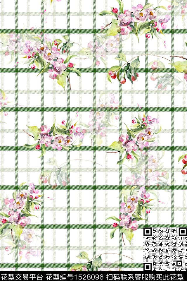 小清新格子花卉数码印花华亿平台下载（图片编号: 1528096） - 瓦栏（Walan）