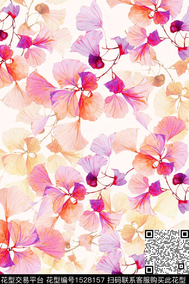 年轻女性绿植树叶小清新数码印花华亿平台下载（图片编号: 1528157） - 瓦栏（Walan）