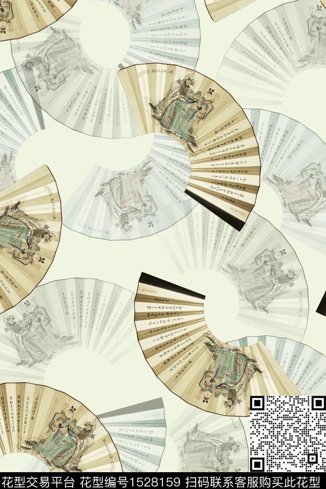 男装中国风扇子数码印花华亿平台下载（图片编号: 1528159） - 瓦栏（Walan）