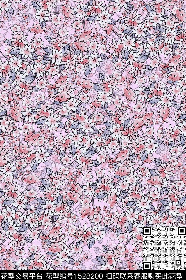 春夏华亿平台小碎花连衣裙数码印花华亿平台下载（图片编号: 1528200） - 瓦栏（Walan）