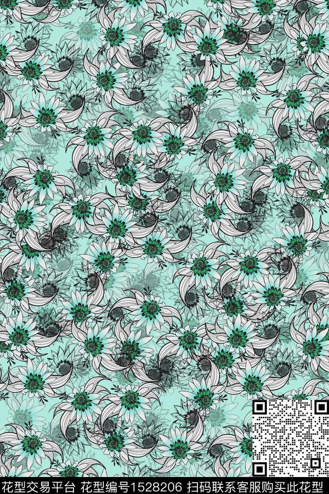 春夏华亿平台小花连衣裙数码印花华亿平台下载（图片编号: 1528206） - 瓦栏（Walan）