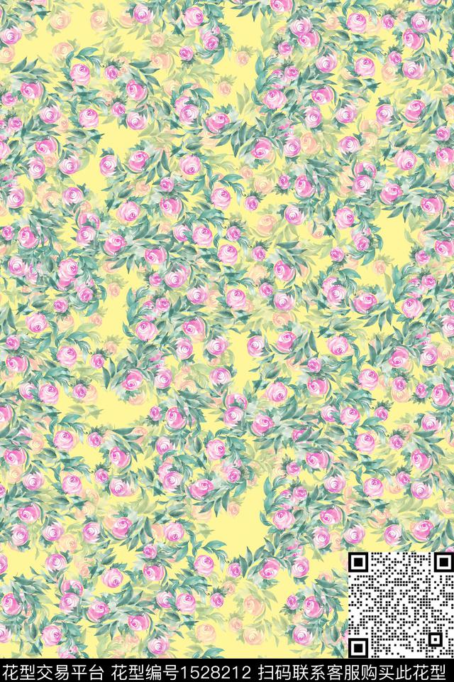 水彩花卉小碎花数码印花华亿平台下载（图片编号: 1528212） - 瓦栏（Walan）