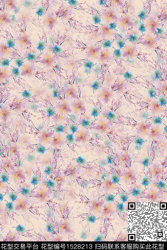 水彩花卉小碎花数码印花华亿平台下载（图片编号: 1528213） - 瓦栏（Walan）