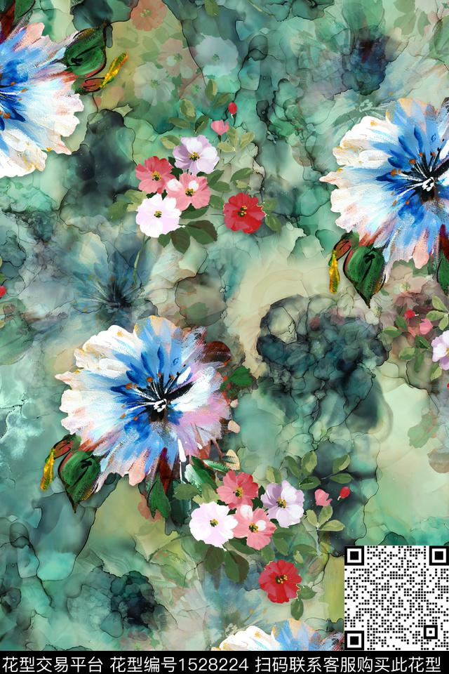 水彩花卉满版散花数码印花华亿平台下载（图片编号: 1528224） - 瓦栏（Walan）