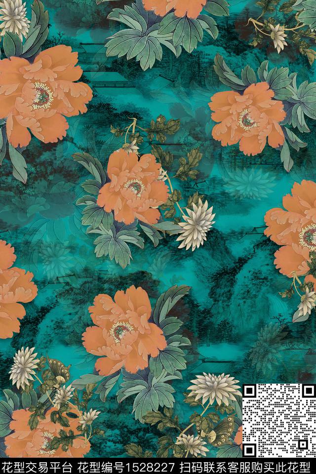 牡丹中老年旗袍香云纱数码印花华亿平台下载（图片编号: 1528227） - 瓦栏（Walan）