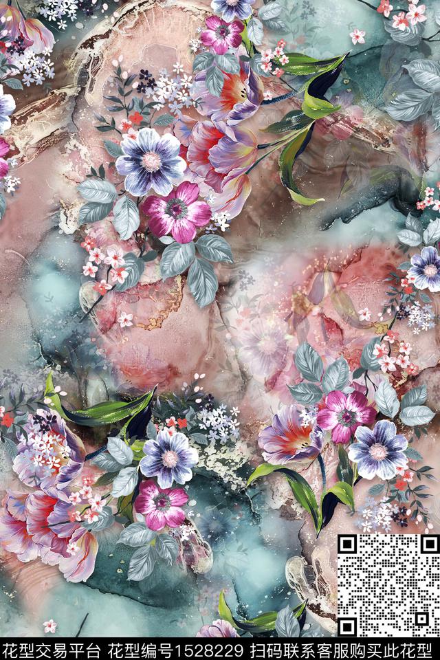 花卉中老年中国风数码印花华亿平台下载（图片编号: 1528229） - 瓦栏（Walan）