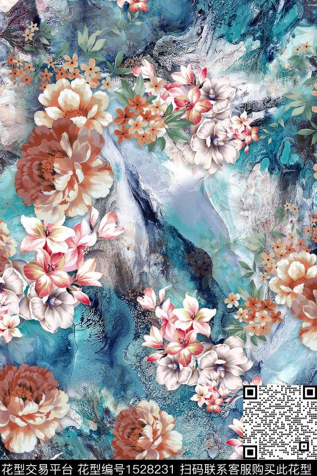 花卉中老年中国风数码印花华亿平台下载（图片编号: 1528231） - 瓦栏（Walan）