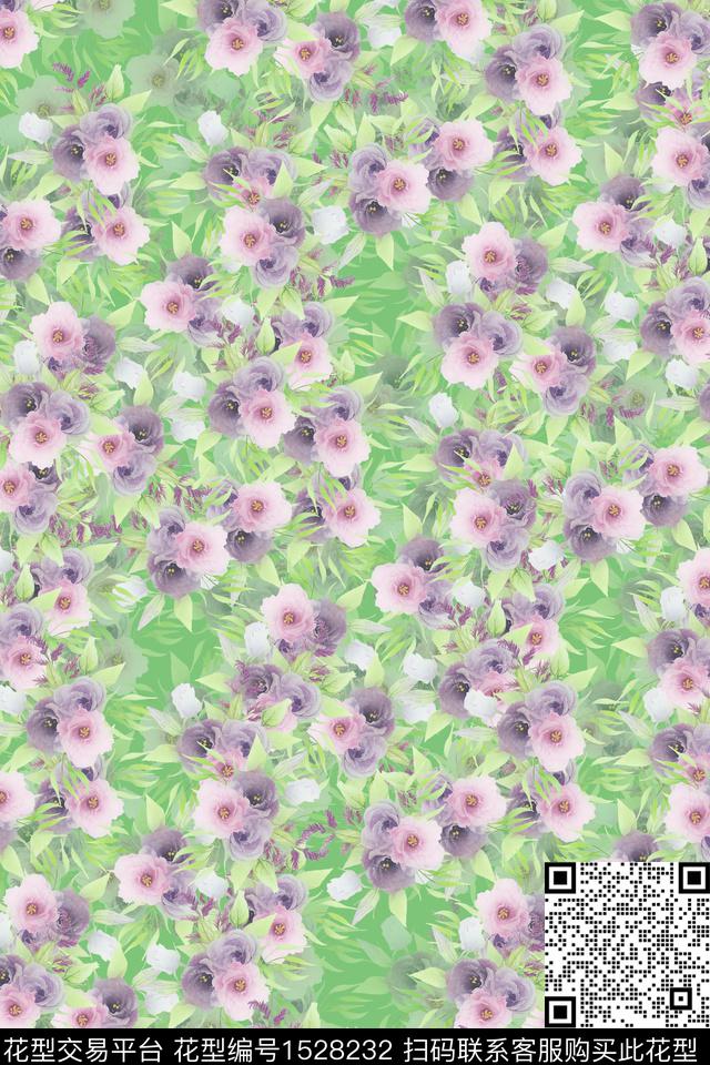 水彩花卉小碎花数码印花华亿平台下载（图片编号: 1528232） - 瓦栏（Walan）