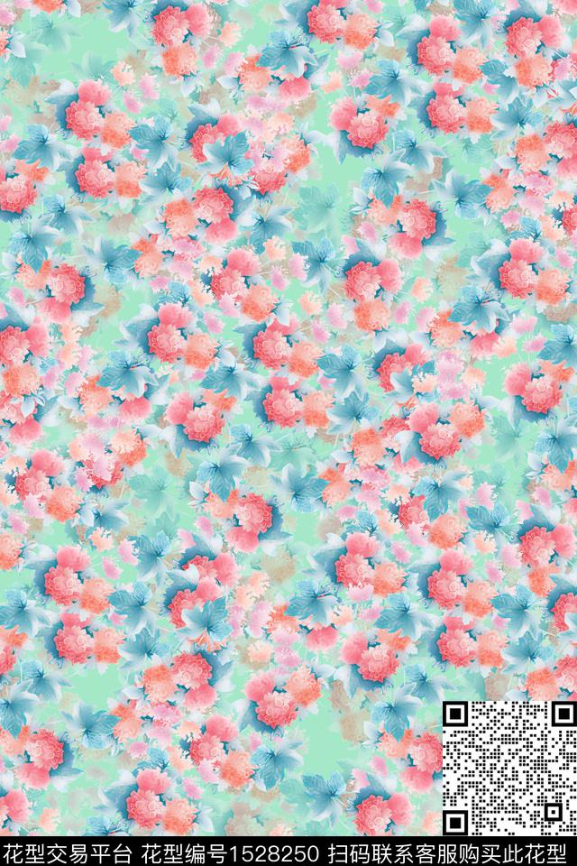 春夏华亿平台小花连衣裙数码印花华亿平台下载（图片编号: 1528250） - 瓦栏（Walan）