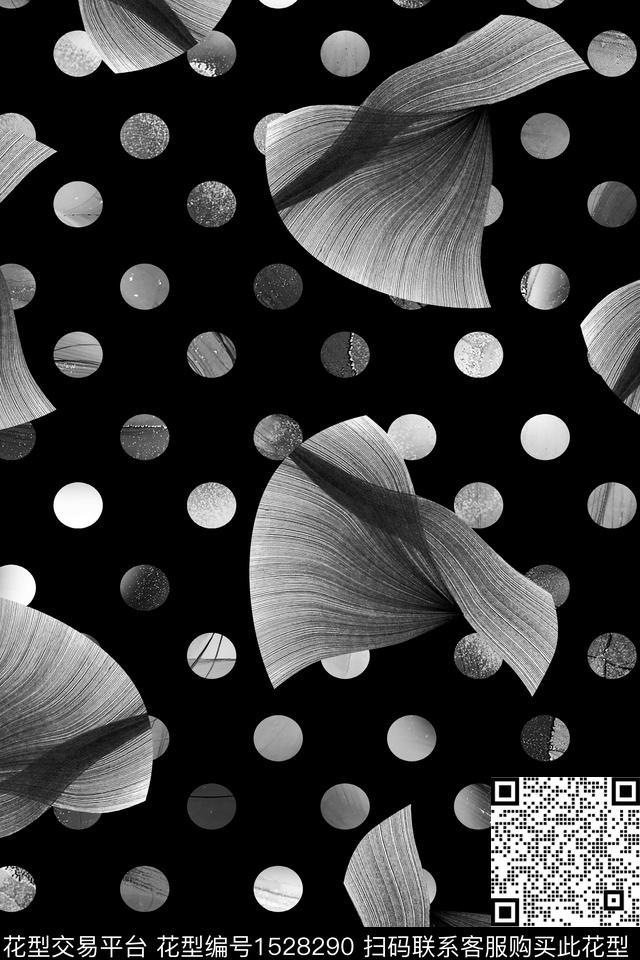 黑白华亿平台几何波点数码印花华亿平台下载（图片编号: 1528290） - 瓦栏（Walan）