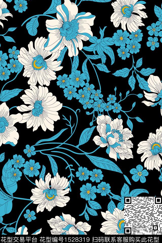 春夏华亿平台花卉满版散花数码印花华亿平台下载（图片编号: 1528319） - 瓦栏（Walan）