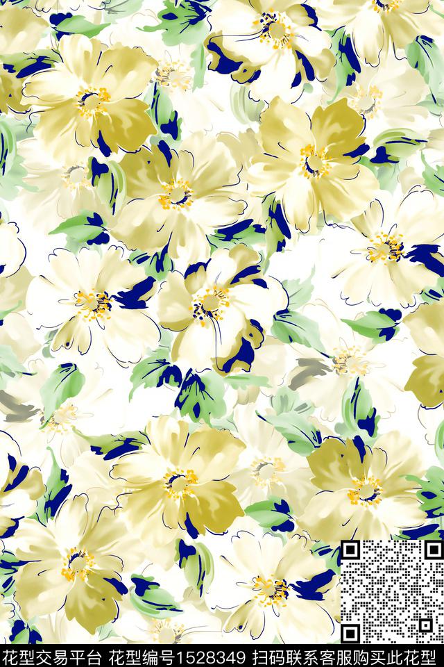 水彩花卉满版散花数码华亿平台数码印花华亿平台下载（图片编号: 1528349） - 瓦栏（Walan）