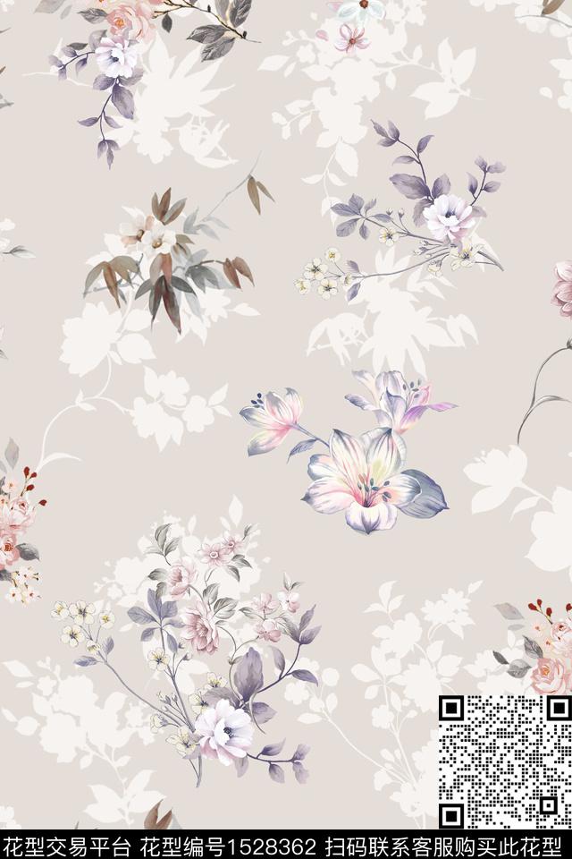 小清新真丝花卉数码印花华亿平台下载（图片编号: 1528362） - 瓦栏（Walan）