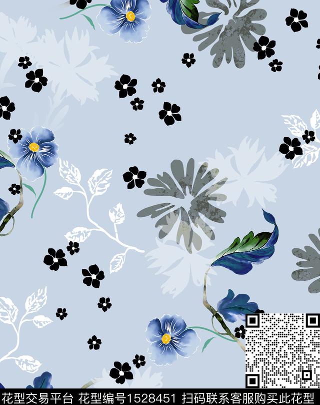 花卉女装连衣裙数码印花华亿平台下载（图片编号: 1528451） - 瓦栏（Walan）