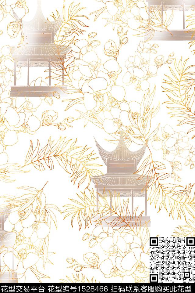 年轻女性旗袍绿植树叶数码印花华亿平台下载（图片编号: 1528466） - 瓦栏（Walan）