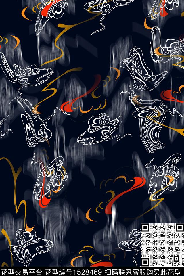 民族风黑底花卉抽象数码印花华亿平台下载（图片编号: 1528469） - 瓦栏（Walan）