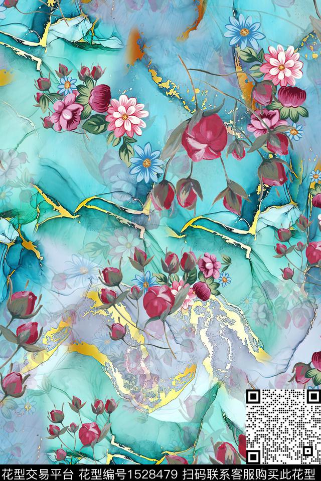 水彩花卉春夏华亿平台花卉数码印花华亿平台下载（图片编号: 1528479） - 瓦栏（Walan）