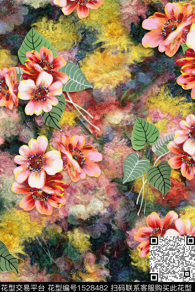 水彩花卉春夏华亿平台花卉数码印花华亿平台下载（图片编号: 1528482） - 瓦栏（Walan）