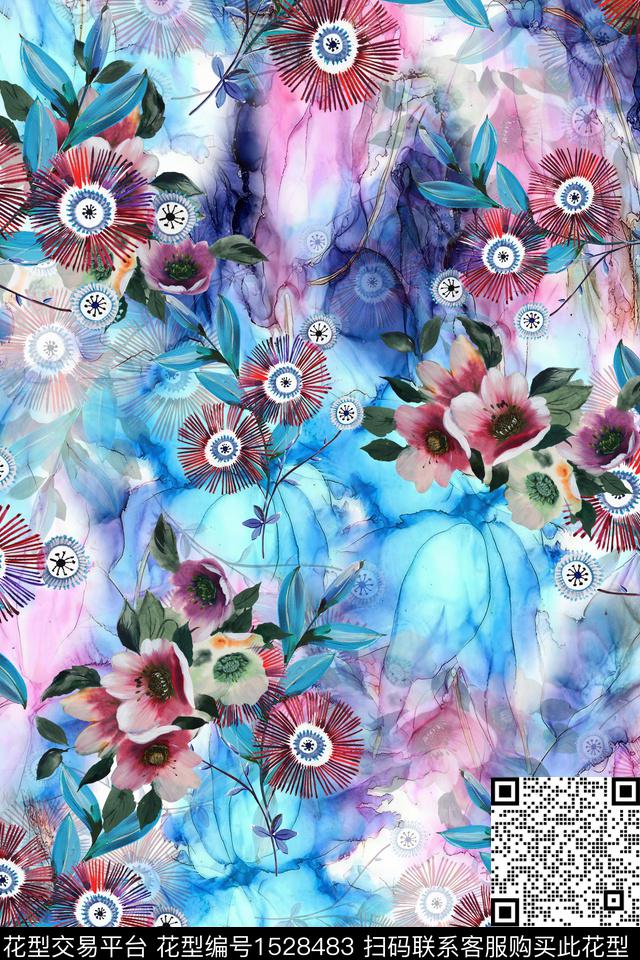 花卉水彩数码印花数码印花华亿平台下载（图片编号: 1528483） - 瓦栏（Walan）