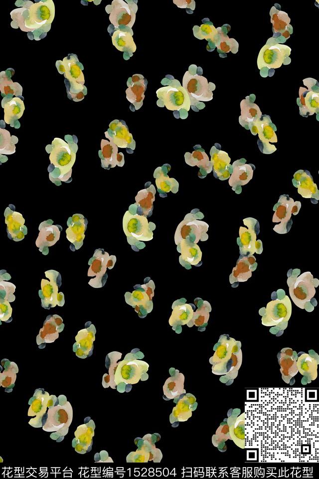 春夏华亿平台抽象花卉水彩数码印花华亿平台下载（图片编号: 1528504） - 瓦栏（Walan）