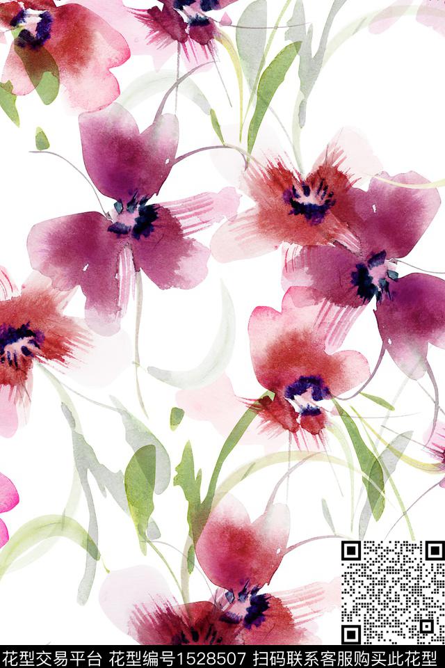 清爽底花卉春夏华亿平台花卉数码印花华亿平台下载（图片编号: 1528507） - 瓦栏（Walan）