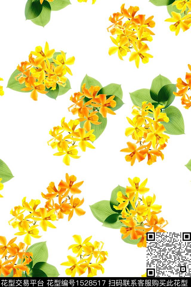 清爽底花卉春夏华亿平台花卉数码印花华亿平台下载（图片编号: 1528517） - 瓦栏（Walan）