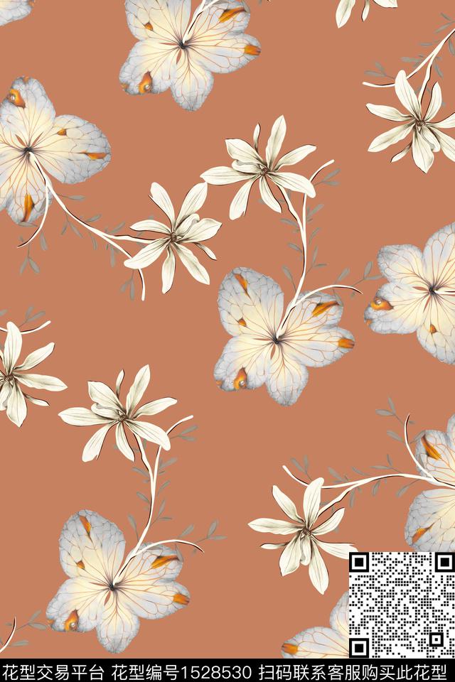 清爽底花卉春夏华亿平台花卉数码印花华亿平台下载（图片编号: 1528530） - 瓦栏（Walan）