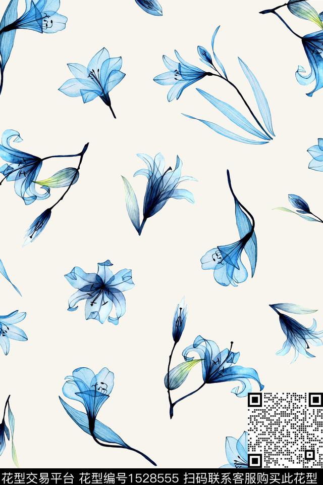 清爽底花卉春夏华亿平台花卉数码印花华亿平台下载（图片编号: 1528555） - 瓦栏（Walan）