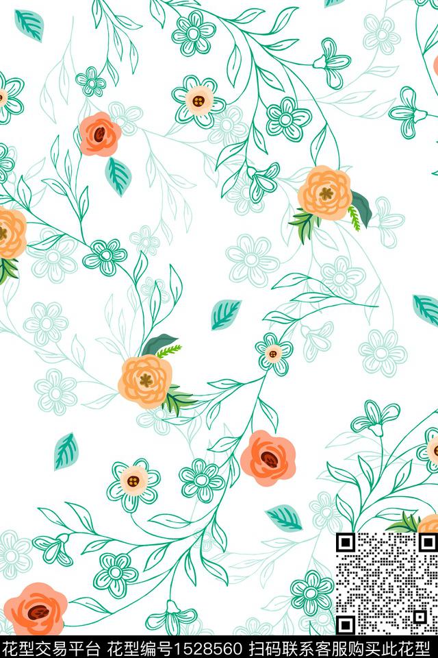 年轻女性绿植树叶花卉传统印花华亿平台下载（图片编号: 1528560） - 瓦栏（Walan）