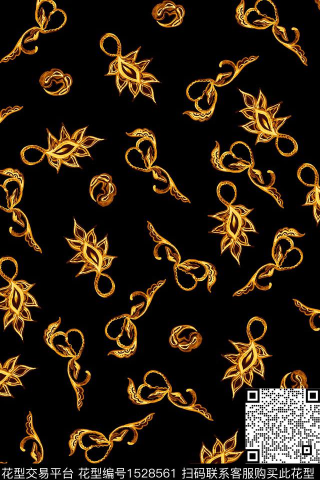 创意中老年黑底花卉数码印花华亿平台下载（图片编号: 1528561） - 瓦栏（Walan）