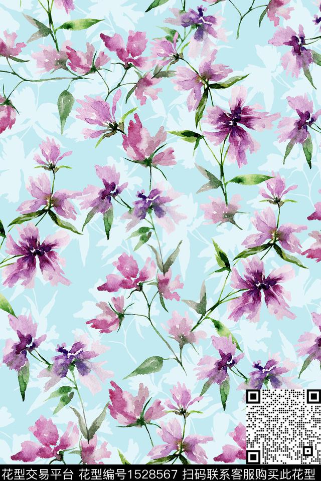 小清新花卉水彩数码印花华亿平台下载（图片编号: 1528567） - 瓦栏（Walan）