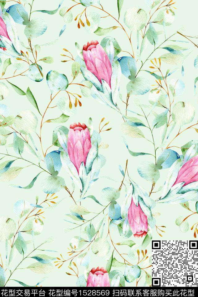 小清新花卉水彩数码印花华亿平台下载（图片编号: 1528569） - 瓦栏（Walan）