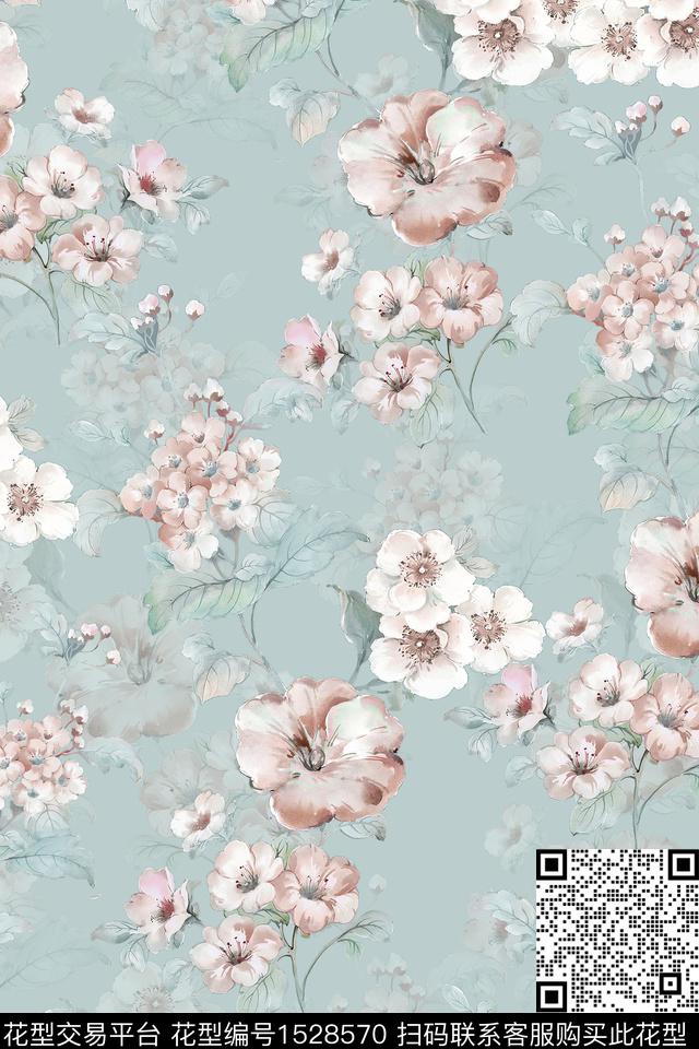 女装花卉水彩数码印花华亿平台下载（图片编号: 1528570） - 瓦栏（Walan）