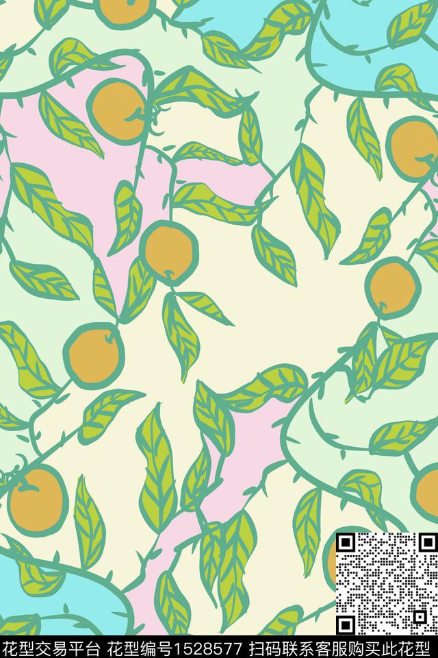 水果绿植树叶面块数码印花华亿平台下载（图片编号: 1528577） - 瓦栏（Walan）