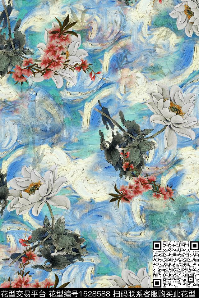 花卉抽象肌理数码印花华亿平台下载（图片编号: 1528588） - 瓦栏（Walan）