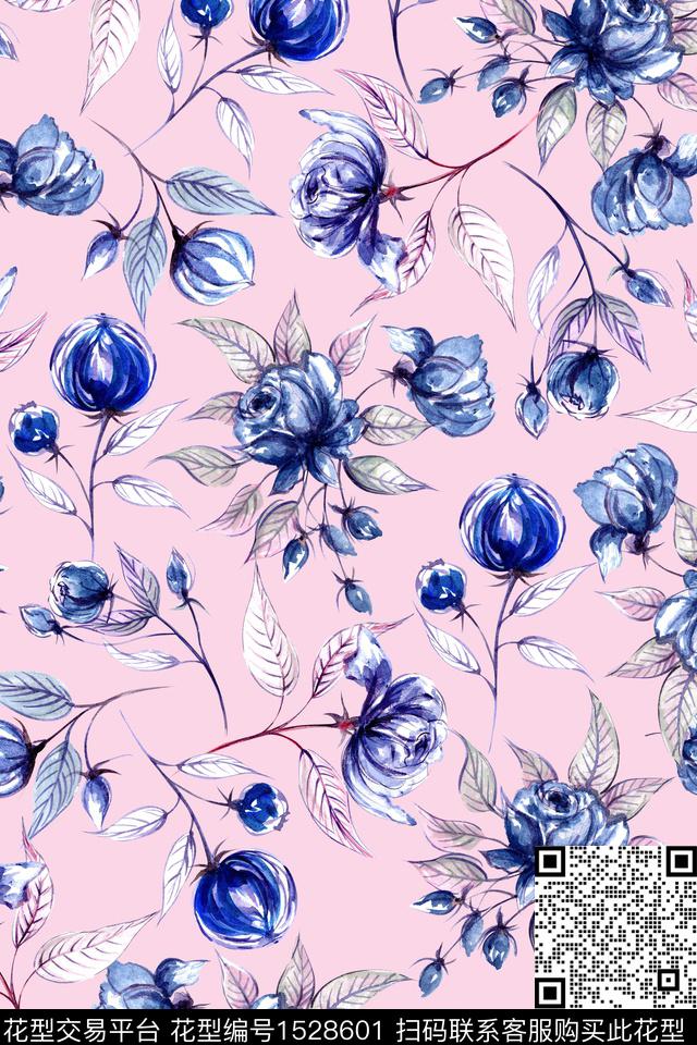 花卉水彩花卉清爽底花卉数码印花华亿平台下载（图片编号: 1528601） - 瓦栏（Walan）