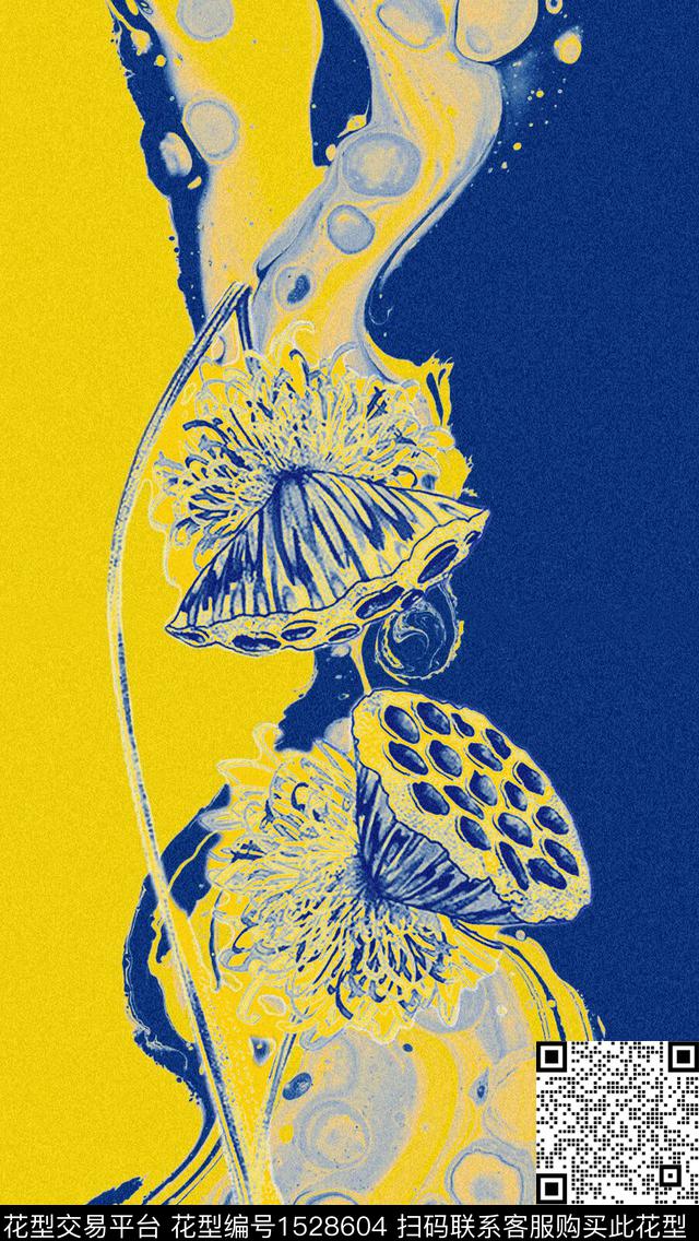 抽象荷花数码印花华亿平台下载（图片编号: 1528604） - 瓦栏（Walan）