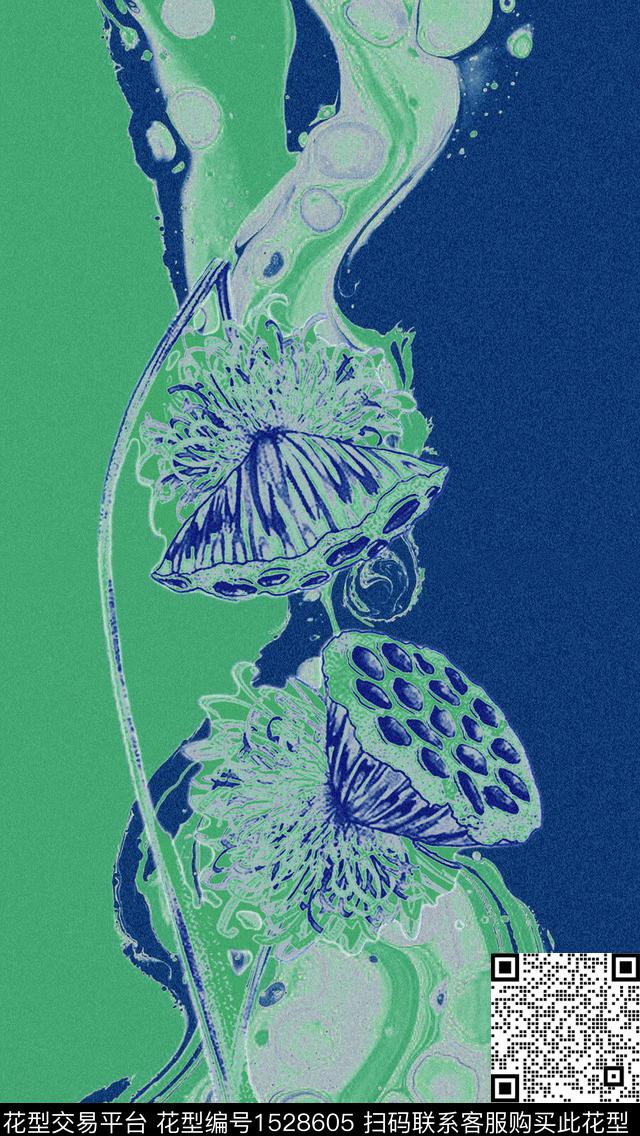 抽象香云纱荷花数码印花华亿平台下载（图片编号: 1528605） - 瓦栏（Walan）