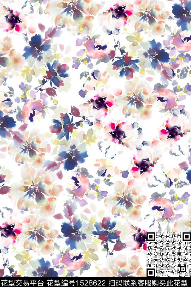 花卉女装水彩数码印花华亿平台下载（图片编号: 1528622） - 瓦栏（Walan）
